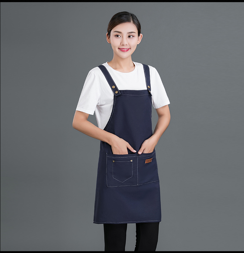 牛仔布料围裙定制logo咖啡店男女韩版时尚家用厨房理发店工作服(图13)