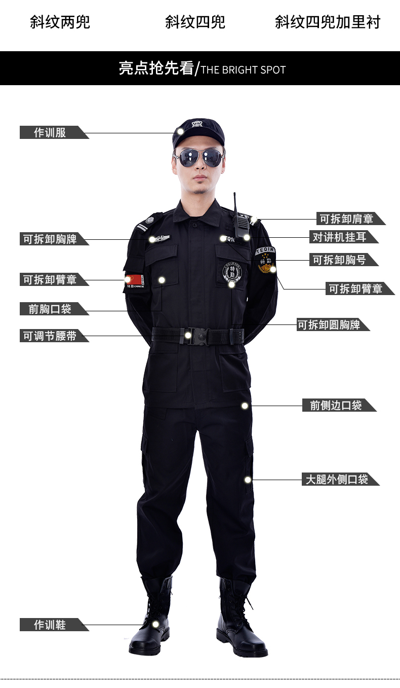保安工作服套装男长袖春秋冬加厚冬装安保物业黑色长袖作训服制服(图3)