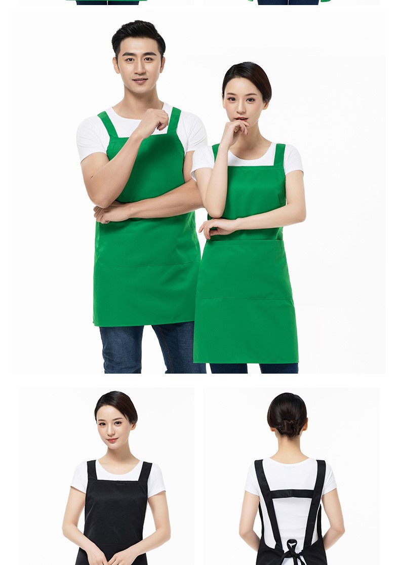 围裙女时尚工作服帆布漂亮韩版家用厨房美甲店咖啡厅带兜上班定制(图13)