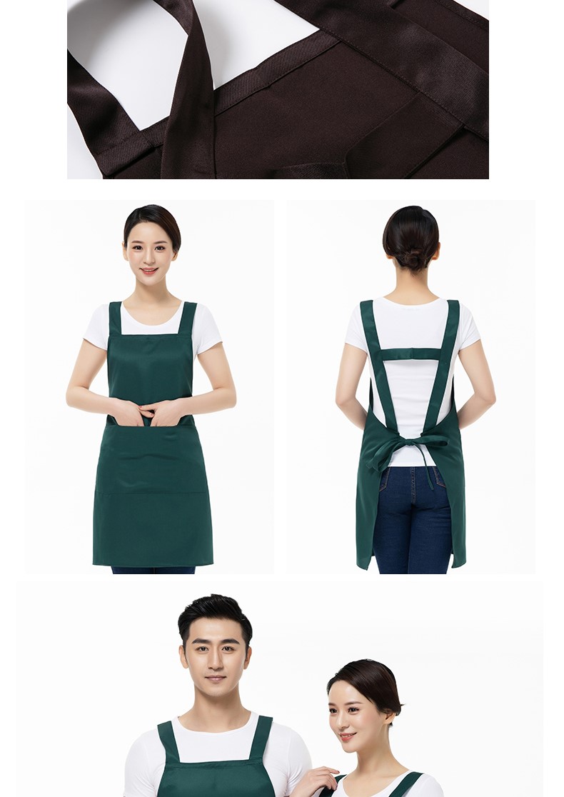 围裙女时尚工作服帆布漂亮韩版家用厨房美甲店咖啡厅带兜上班定制(图10)