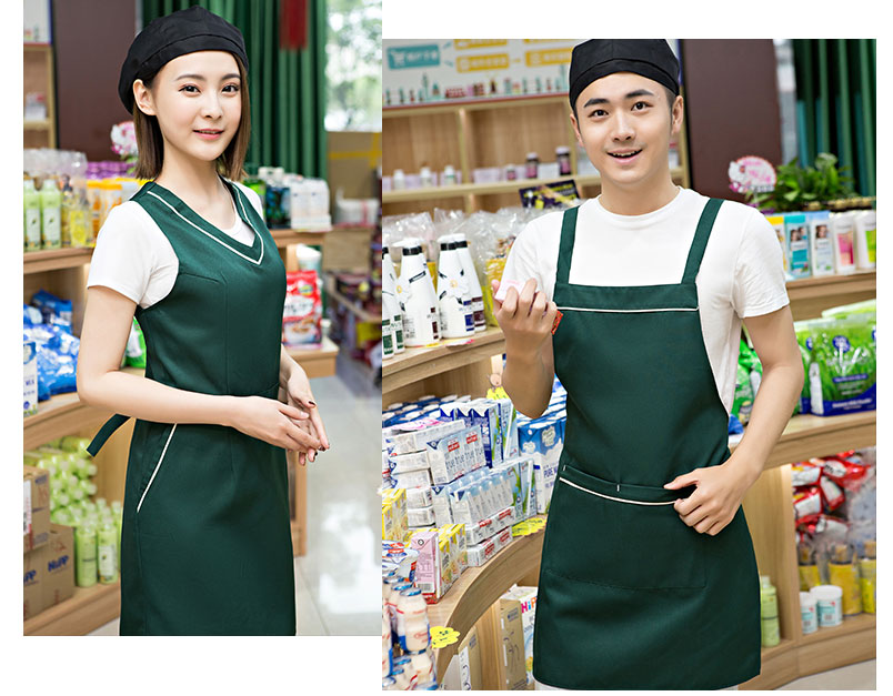 奶茶店美容养生超市餐厅围裙定制logo印字服务员工作服背心带韩版(图19)