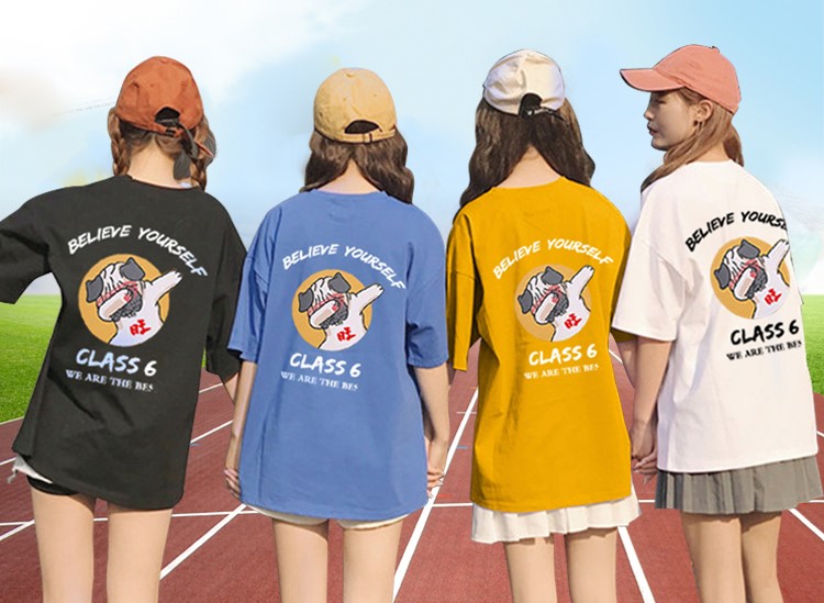 班服定制t恤短袖学生夏季全身印五分袖纯棉宽松同学聚会印字logo(图2)