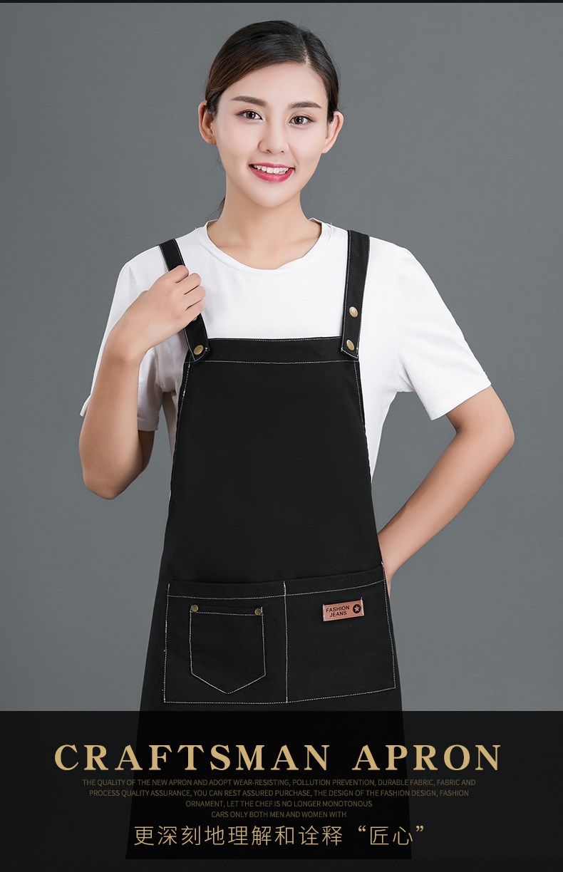牛仔布料围裙定制logo咖啡店男女韩版时尚家用厨房理发店工作服(图4)