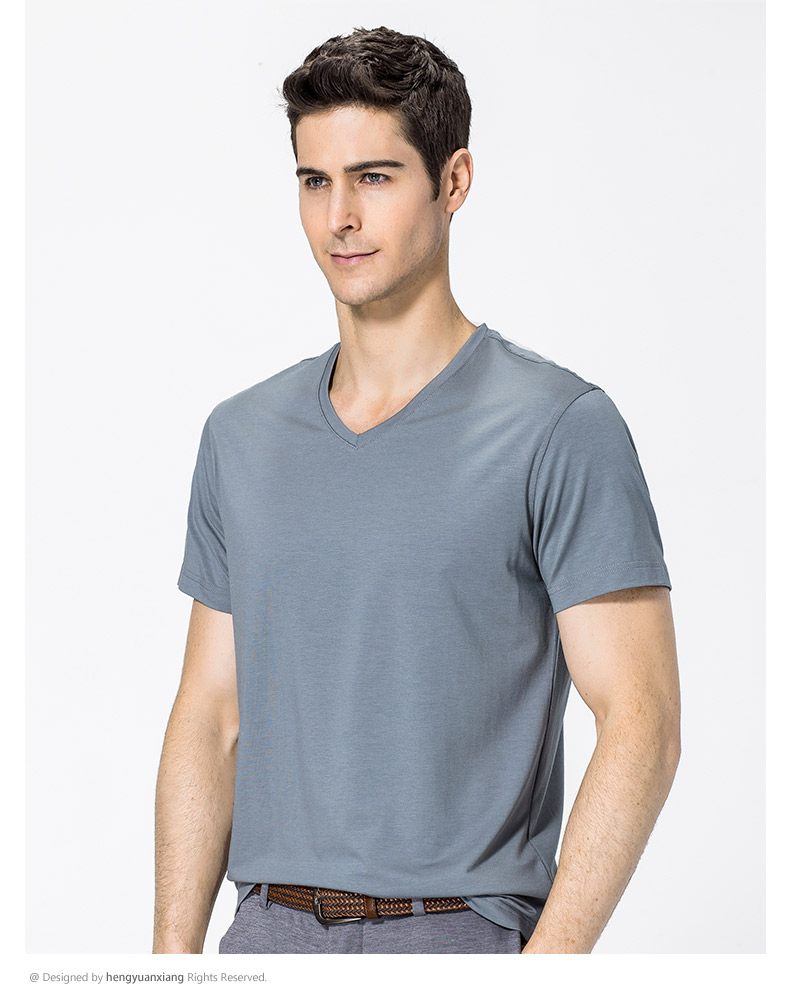 V领短袖t恤男 中青年男士纯色打底衫2019夏季新款半袖体恤(图33)