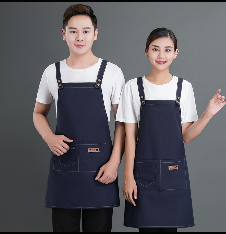 牛仔布料围裙定制logo咖啡店男女韩版时尚家用厨房理发店工作服(图12)