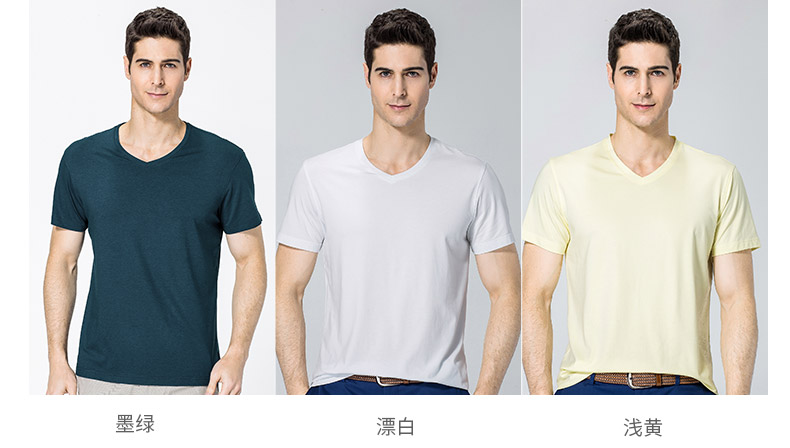 V领短袖t恤男 中青年男士纯色打底衫2019夏季新款半袖体恤(图3)
