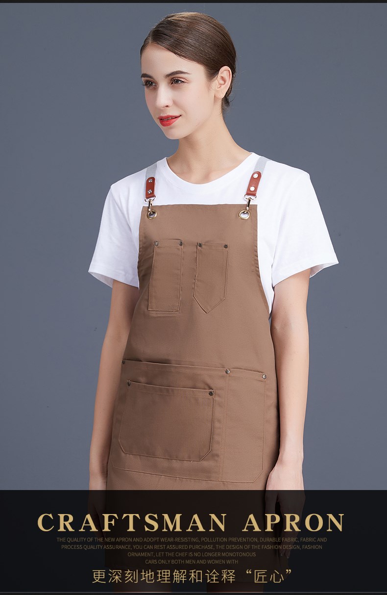 帆布牛仔围裙 韩版工作服厨房女定制logo定做网咖花店咖啡店印字(图4)