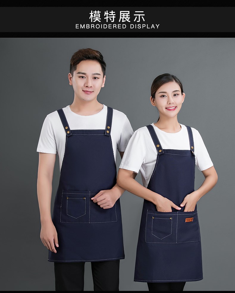 牛仔布料围裙定制logo咖啡店男女韩版时尚家用厨房理发店工作服(图11)