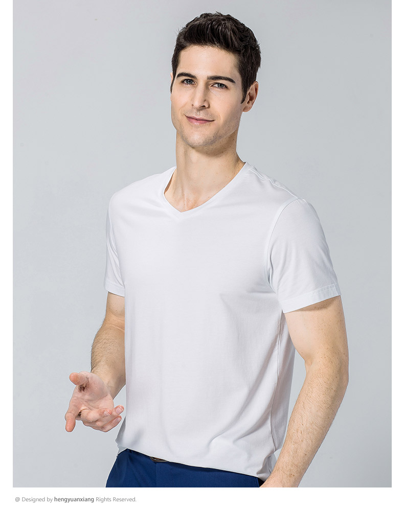 V领短袖t恤男 中青年男士纯色打底衫2019夏季新款半袖体恤(图21)