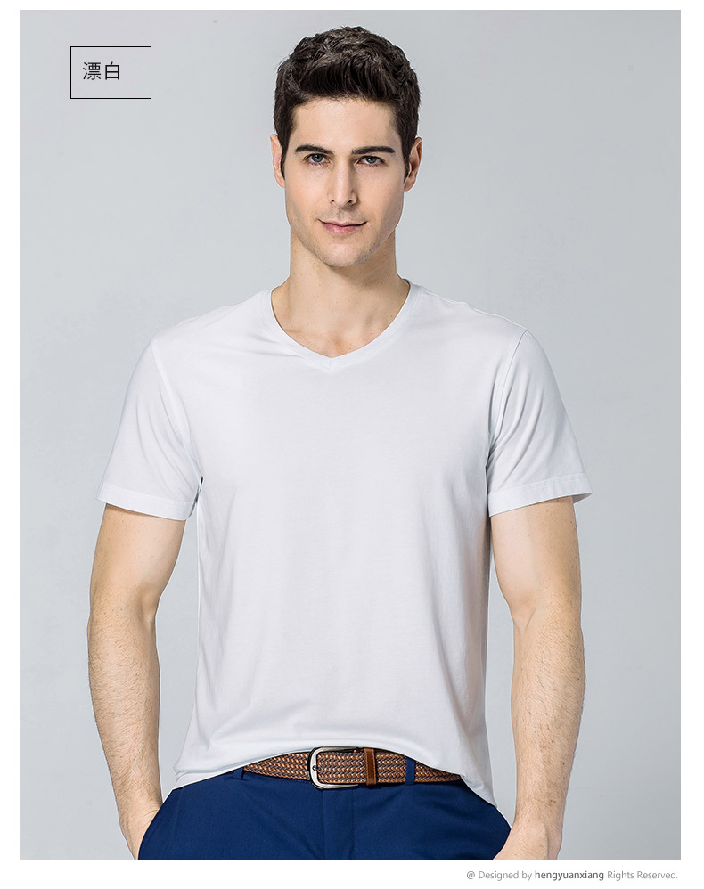 V领短袖t恤男 中青年男士纯色打底衫2019夏季新款半袖体恤(图20)