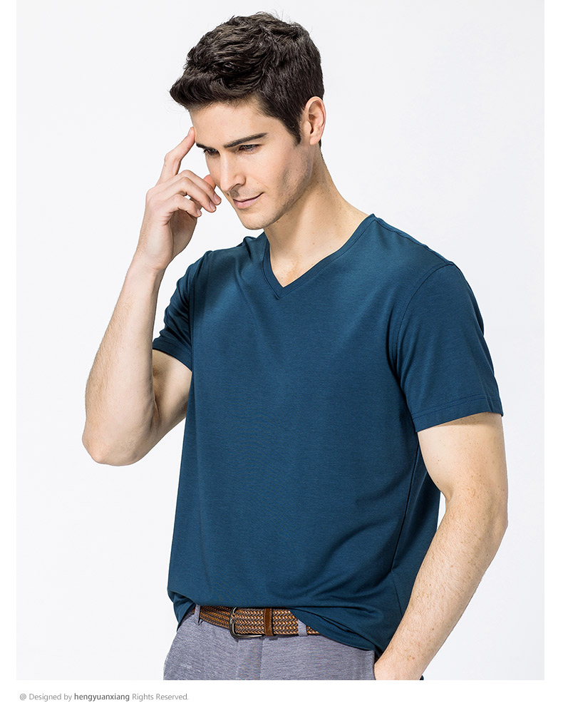 V领短袖t恤男 中青年男士纯色打底衫2019夏季新款半袖体恤(图36)
