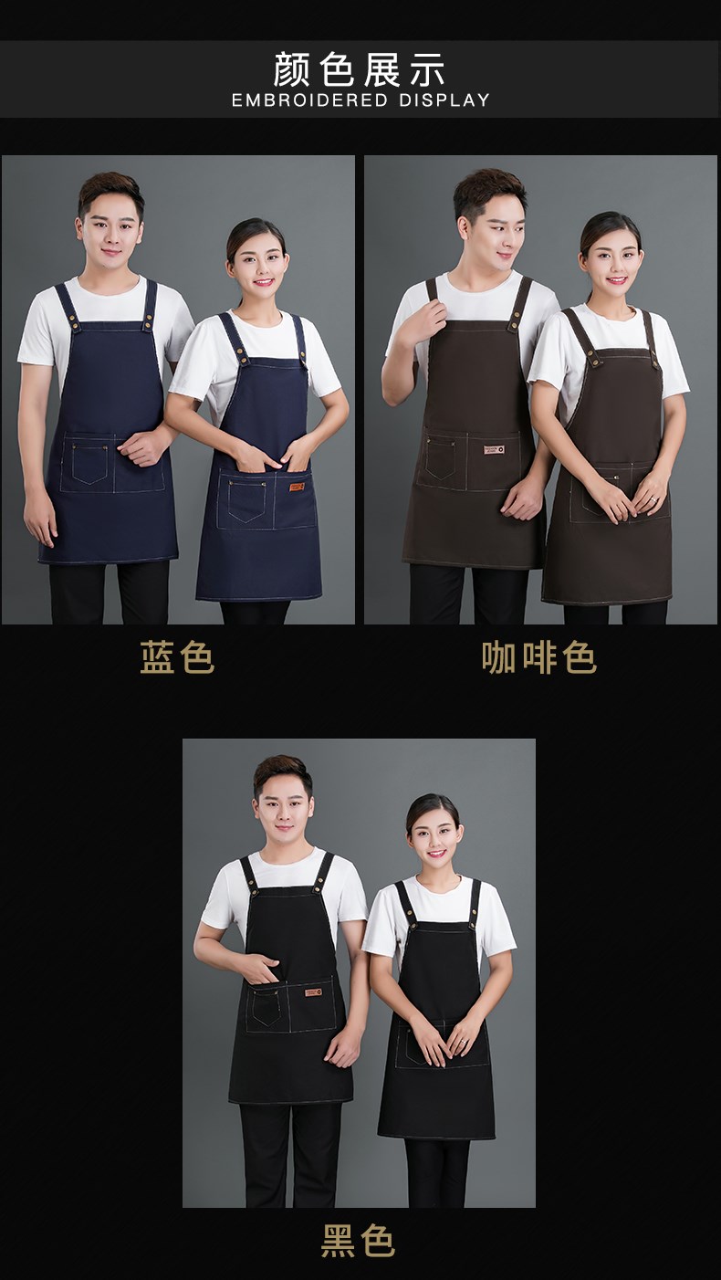 牛仔布料围裙定制logo咖啡店男女韩版时尚家用厨房理发店工作服(图9)