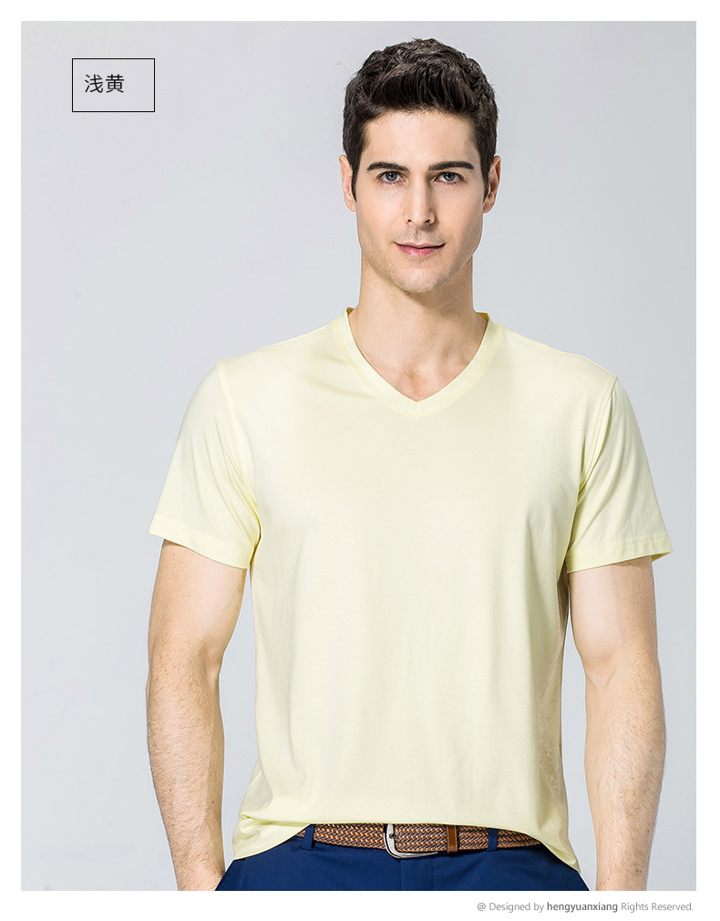 V领短袖t恤男 中青年男士纯色打底衫2019夏季新款半袖体恤(图23)