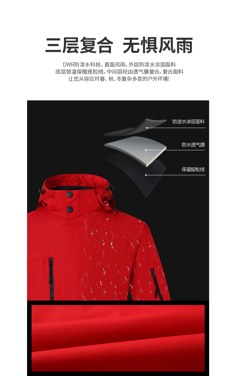 户外旅游冲锋衣定制工作服防风防雨加绒登山服外套定做刺绣印logo(图4)