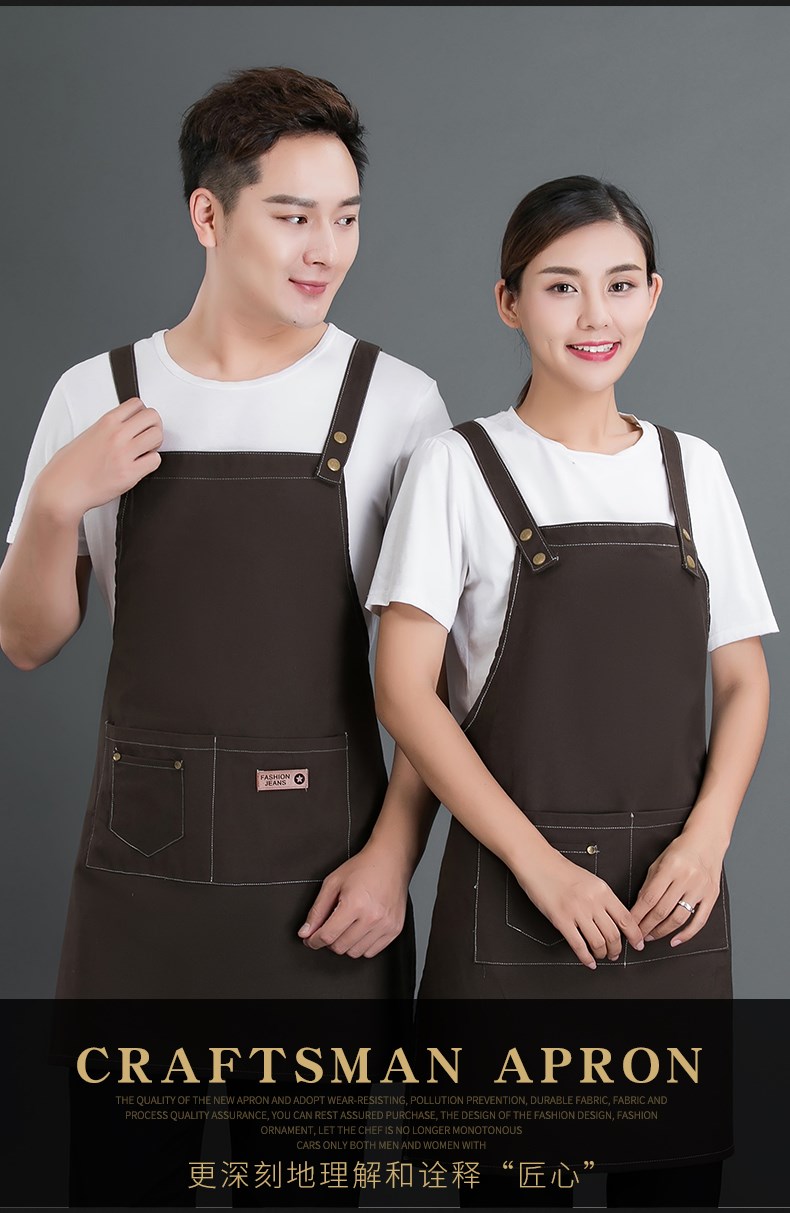 牛仔布料围裙定制logo咖啡店男女韩版时尚家用厨房理发店工作服(图3)