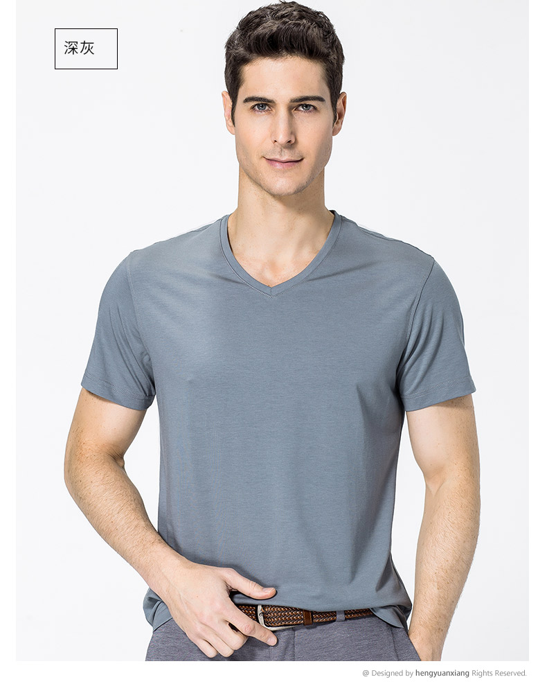 V领短袖t恤男 中青年男士纯色打底衫2019夏季新款半袖体恤(图32)