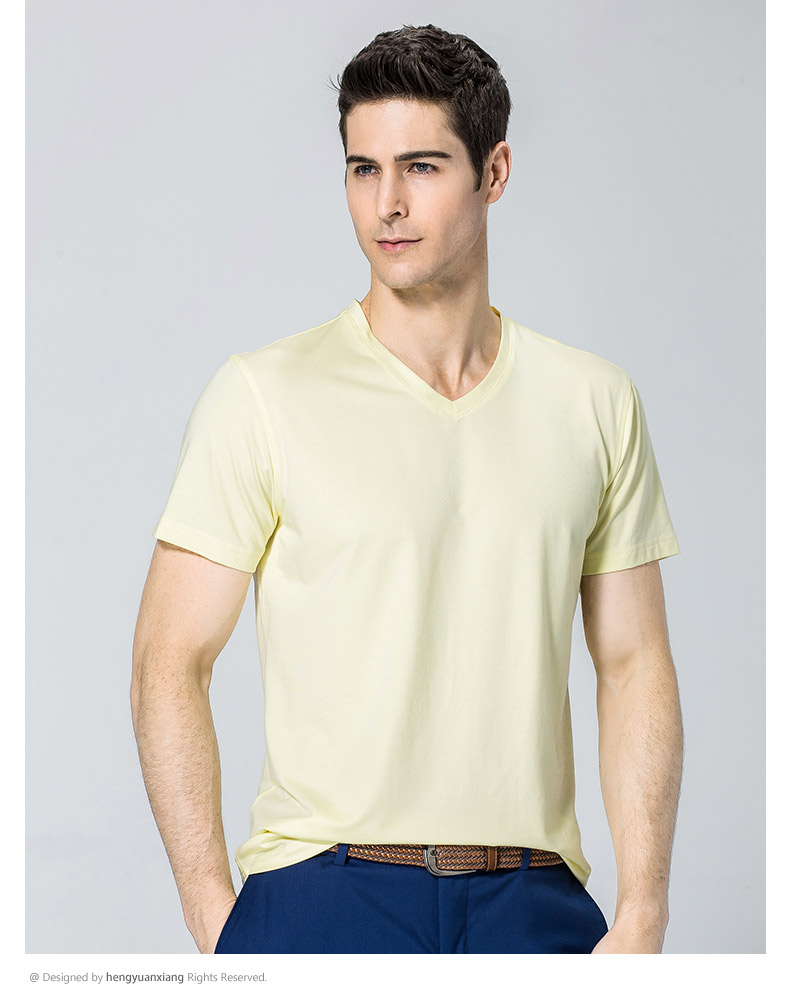 V领短袖t恤男 中青年男士纯色打底衫2019夏季新款半袖体恤(图24)