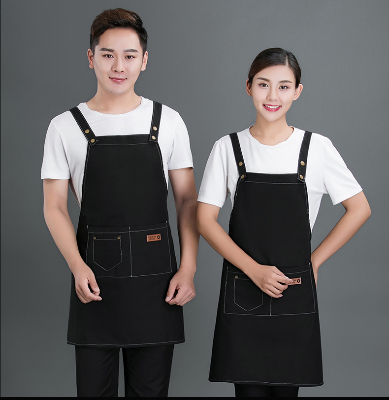 牛仔布料围裙定制logo咖啡店男女韩版时尚家用厨房理发店工作服(图18)