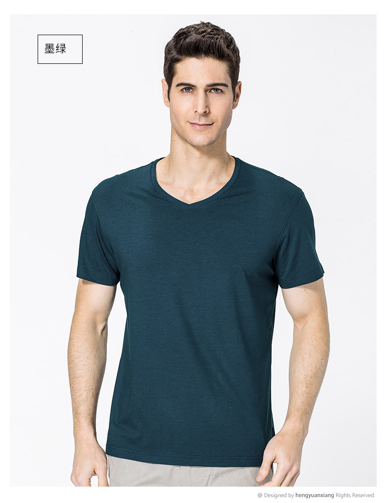 V领短袖t恤男 中青年男士纯色打底衫2019夏季新款半袖体恤(图17)